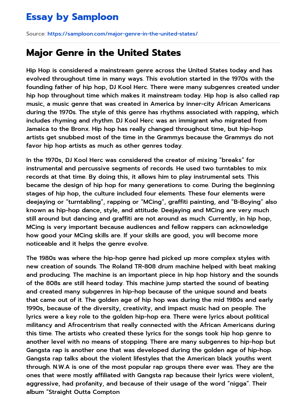 Major Genre in the United States essay