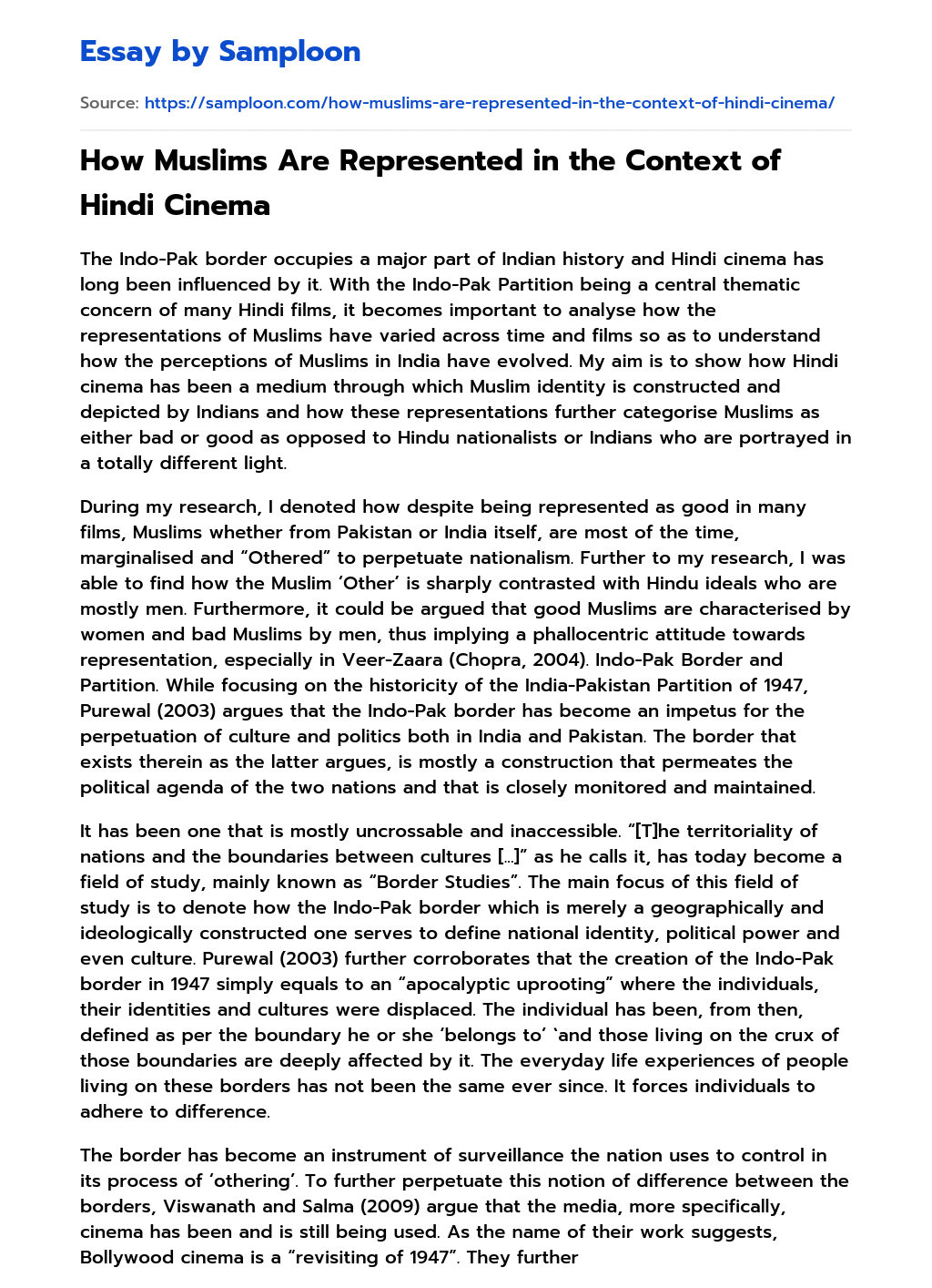 How Muslims Are Represented in the Context of Hindi Cinema essay