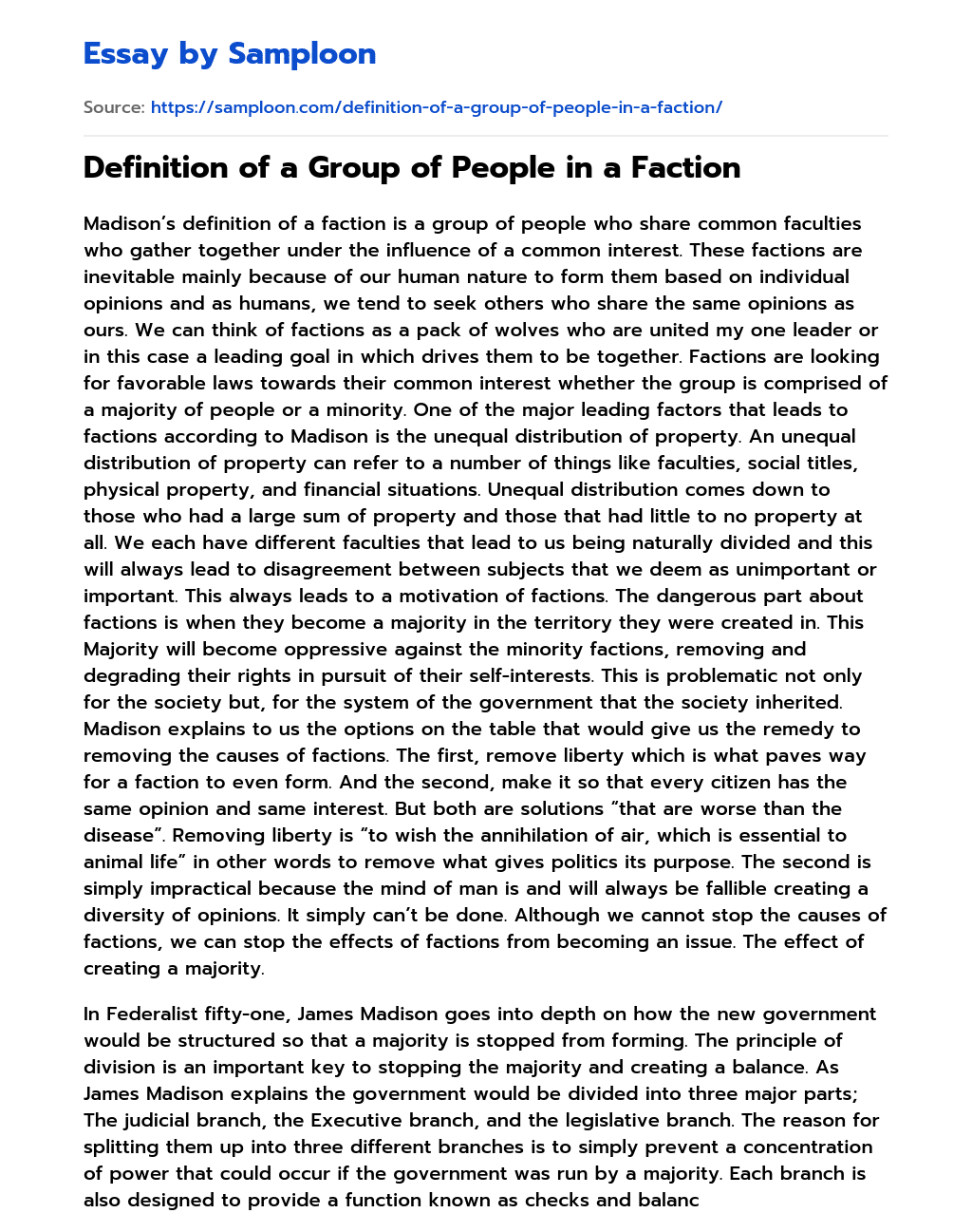 Definition of a Group of People in a Faction Argumentative Essay essay