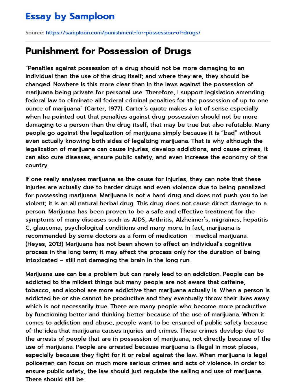Punishment for Possession of Drugs essay