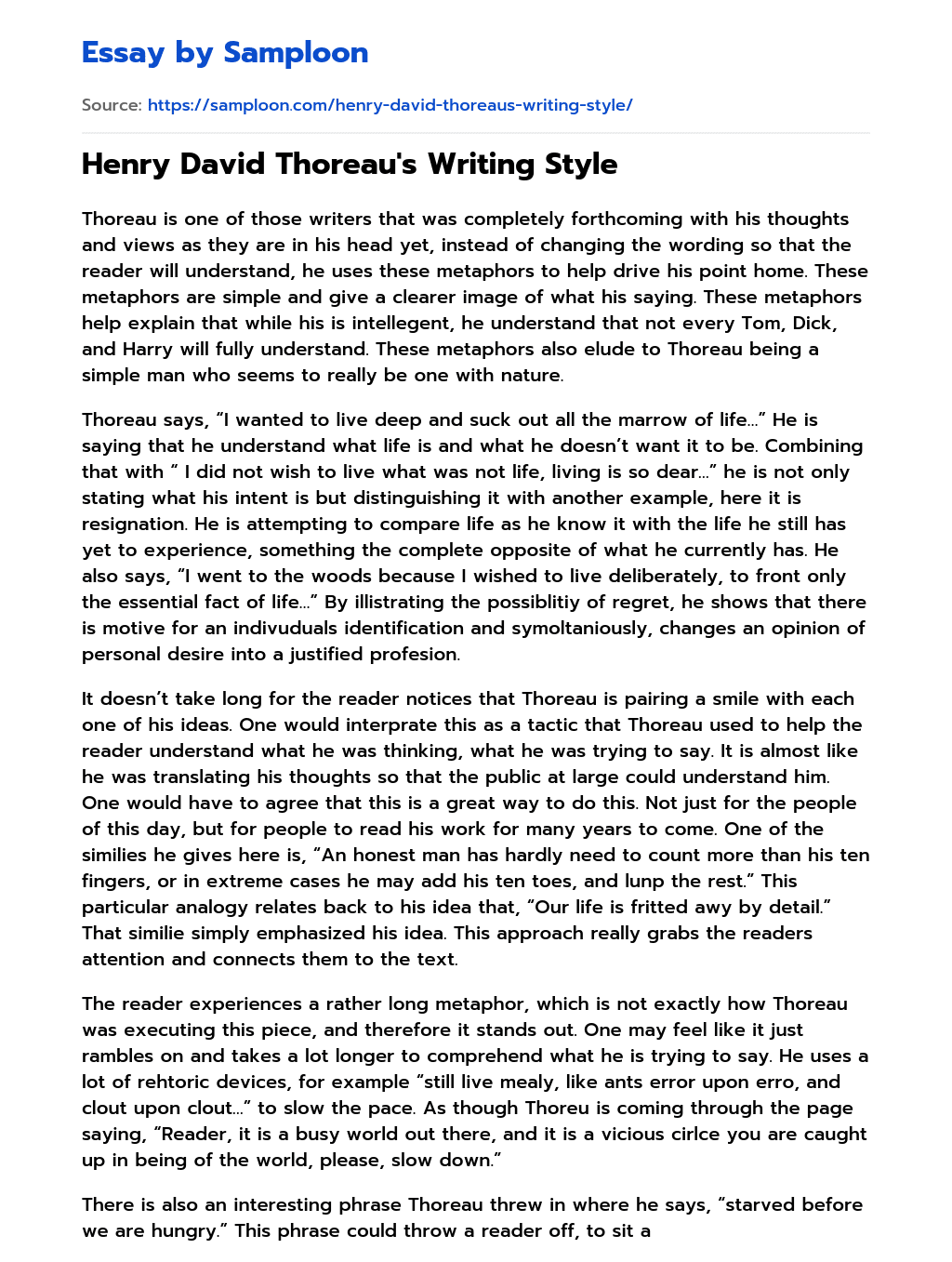 Henry David Thoreau’s Writing Style essay
