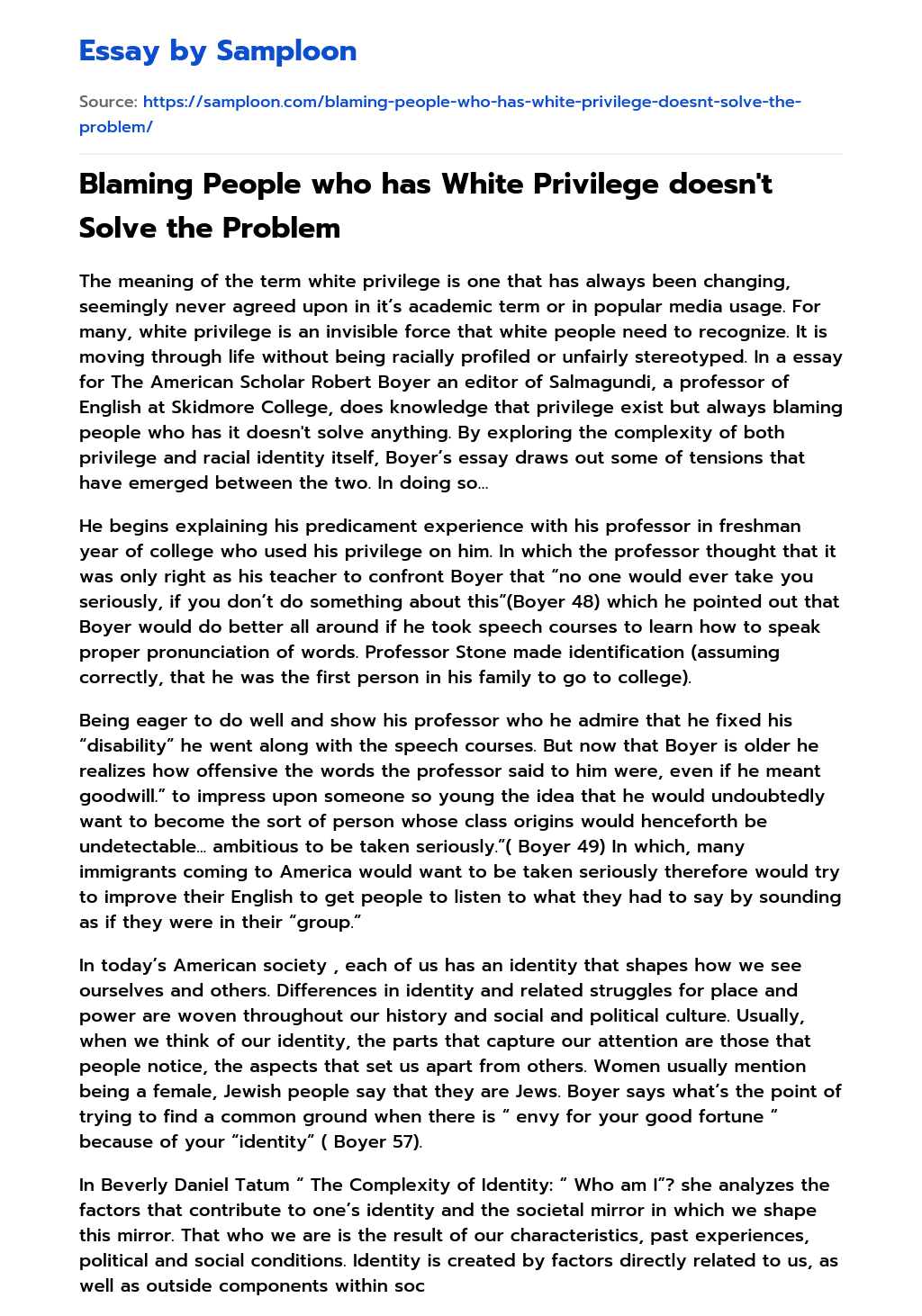 Blaming People who has White Privilege doesn’t Solve the Problem essay
