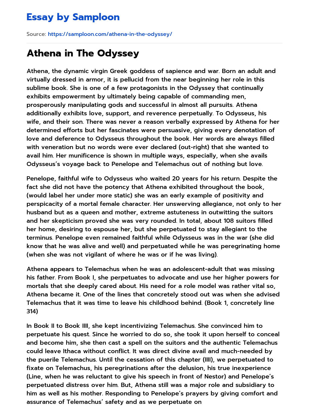 Athena in The Odyssey essay