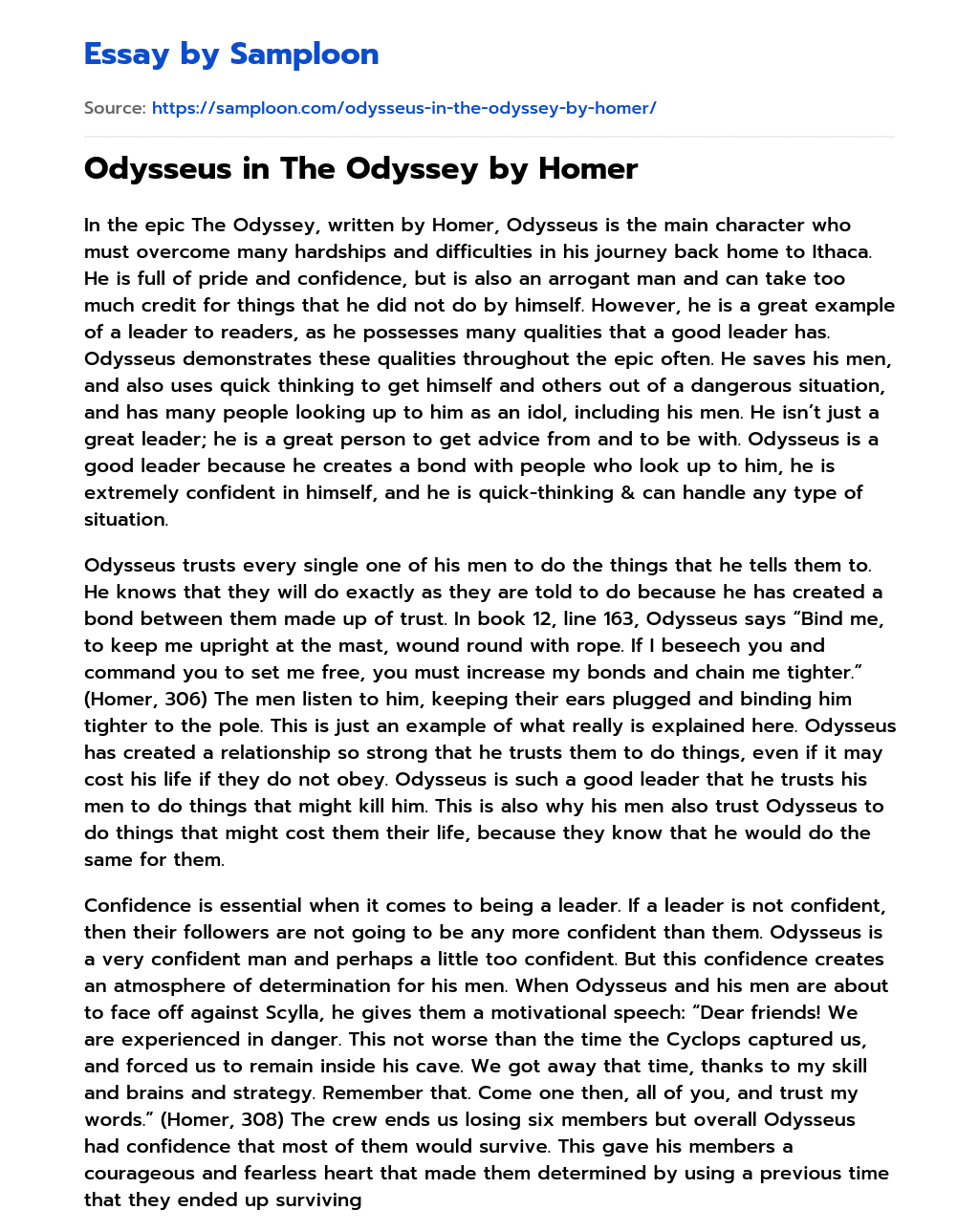 Odysseus in The Odyssey by Homer essay