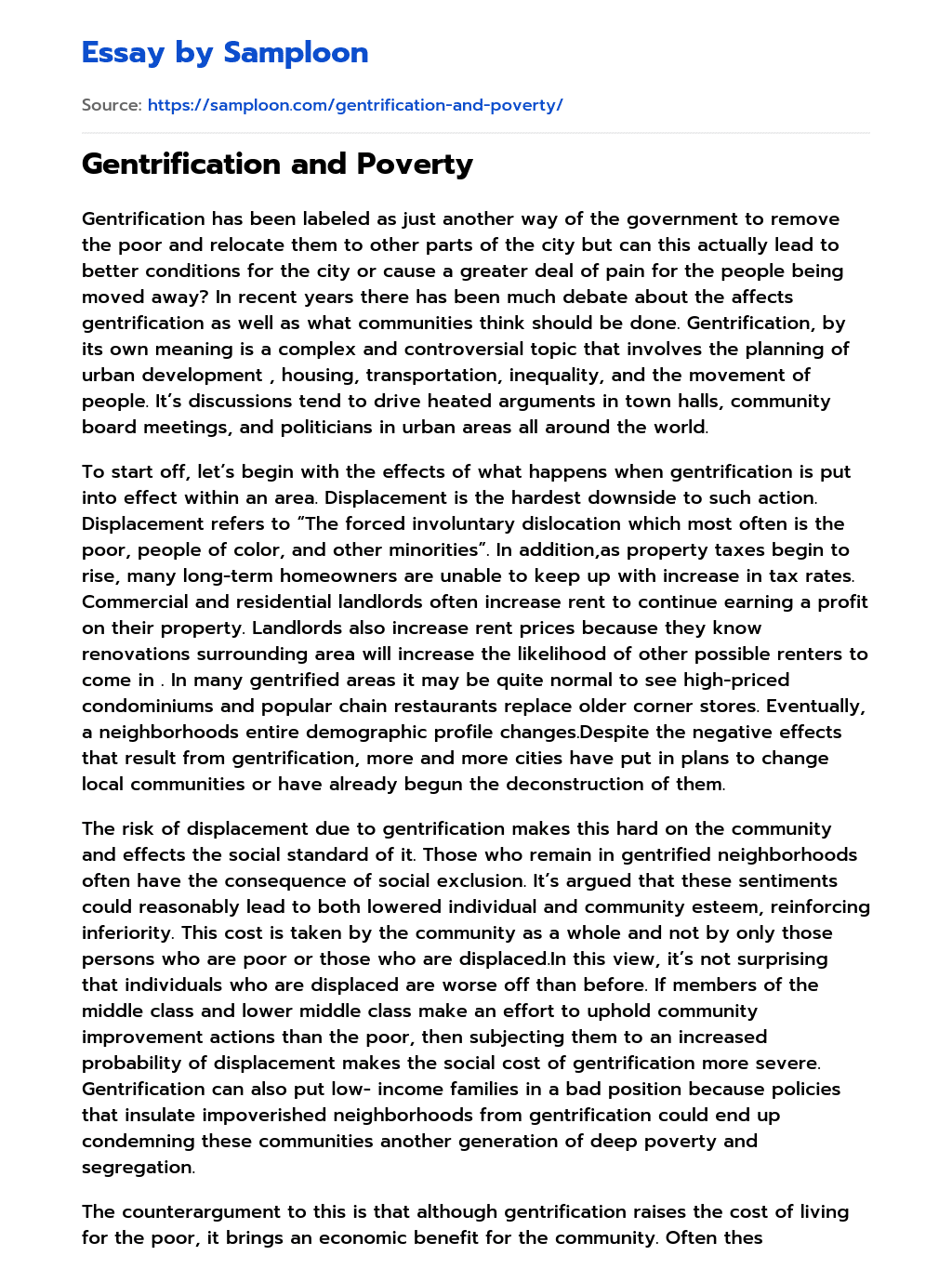 Gentrification and Poverty essay