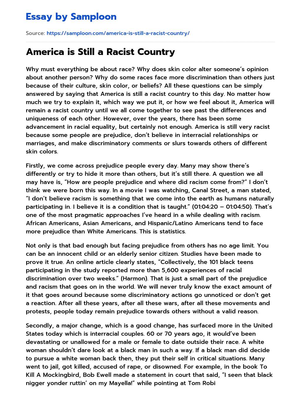 America is Still a Racist Country essay