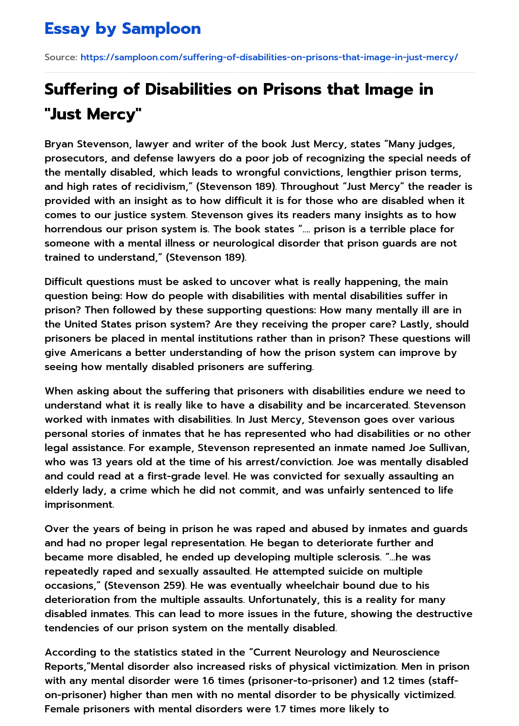 Suffering of Disabilities on Prisons that Image in “Just Mercy” essay