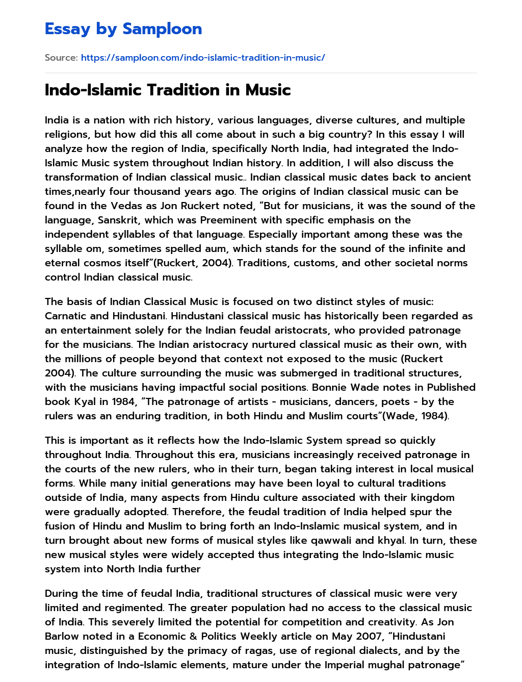 Indo-Islamic Tradition in Music essay