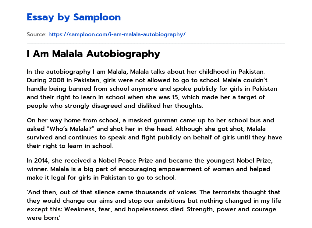 I Am Malala Autobiography essay