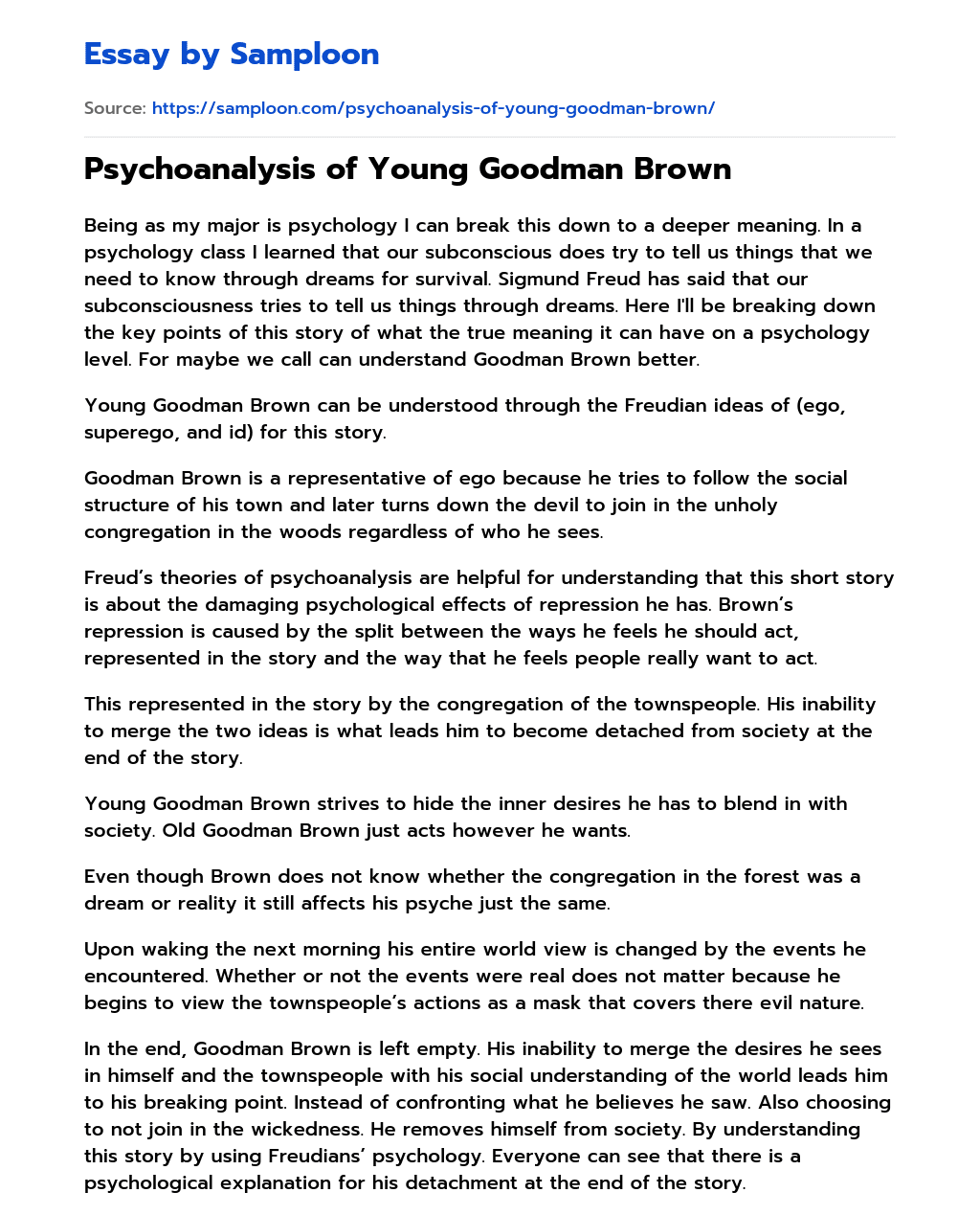 literary analysis essay on young goodman brown