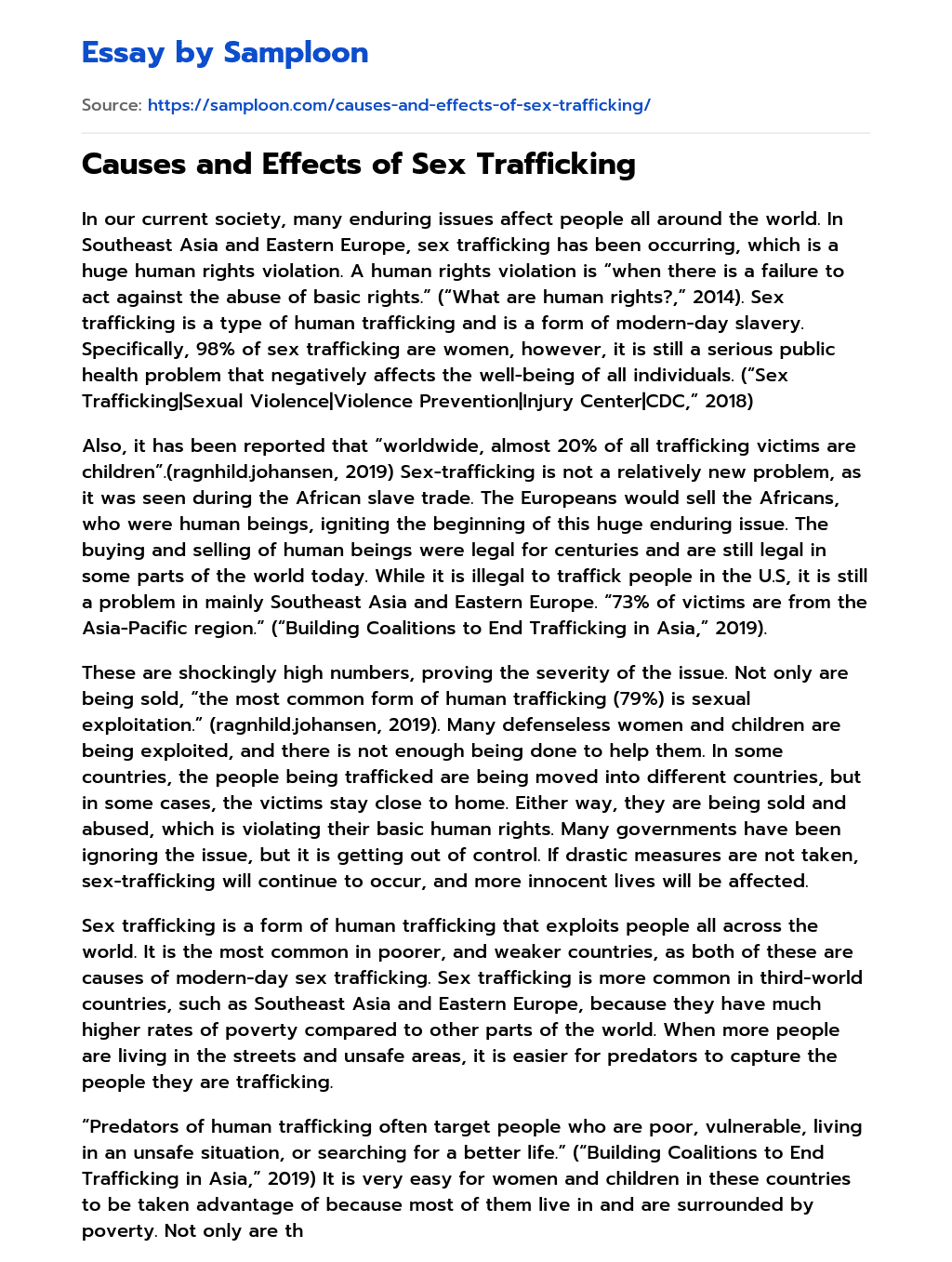thesis statement for sex trafficking