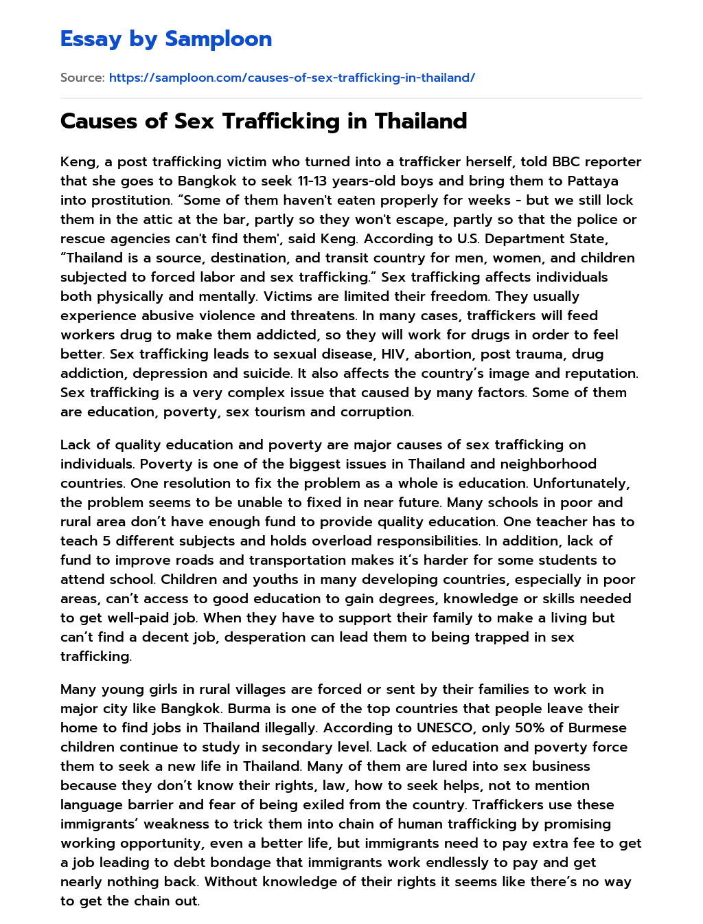 Causes of Sex Trafficking in Thailand essay