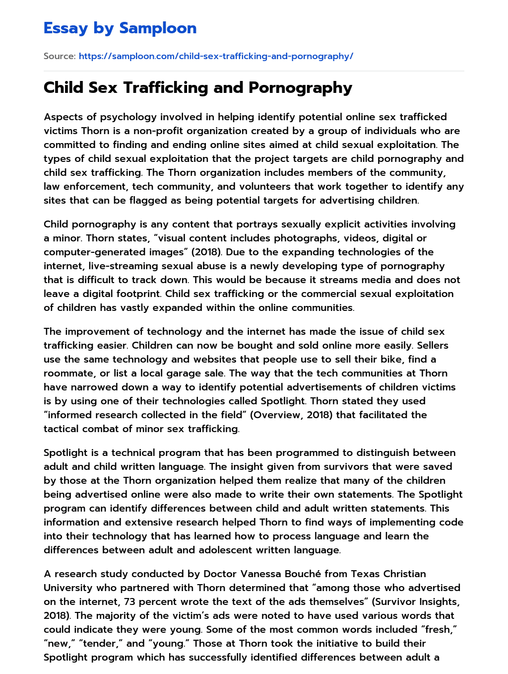 Child Sex Trafficking and Pornography essay
