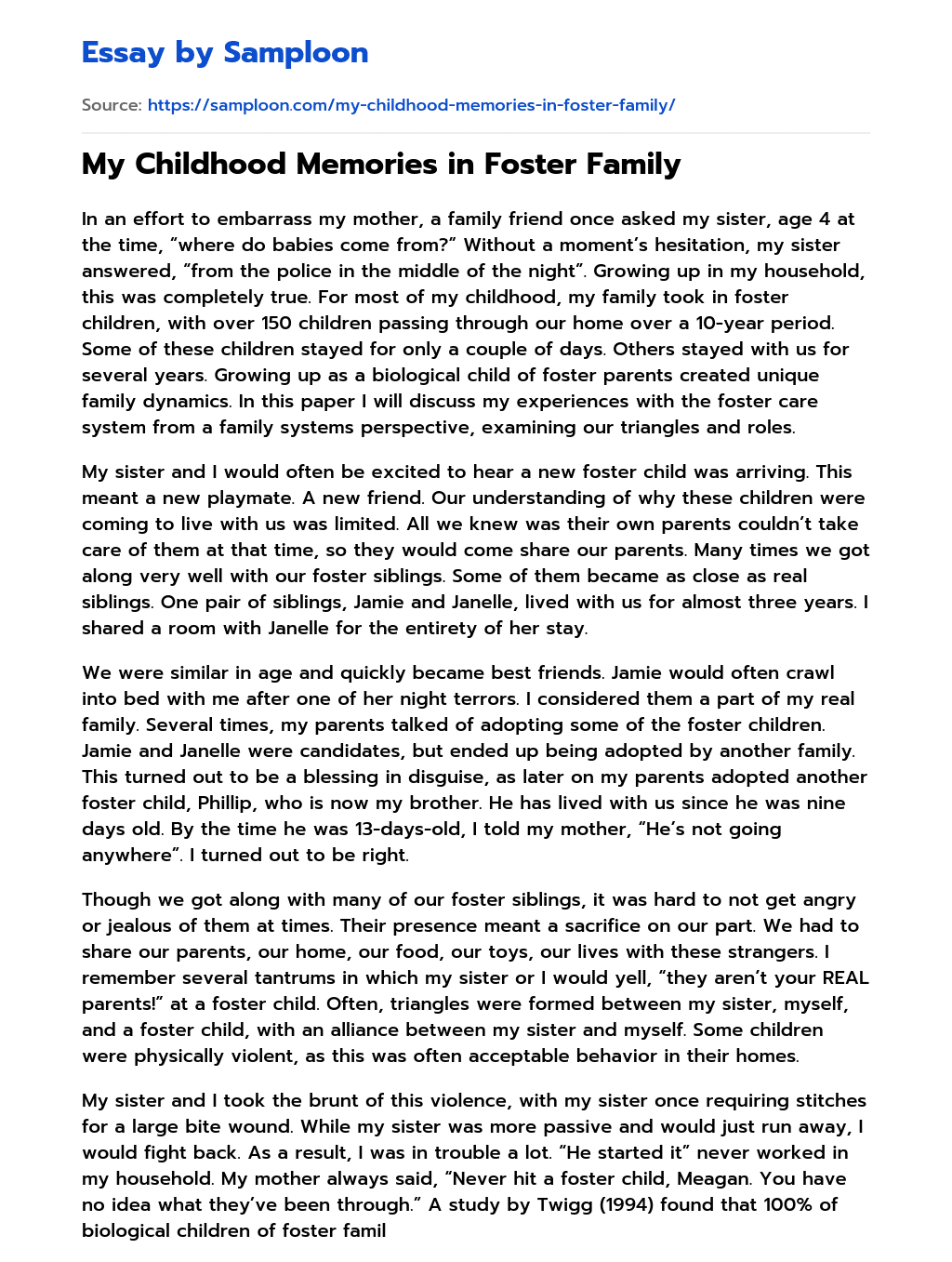My Childhood Memories in Foster Family essay