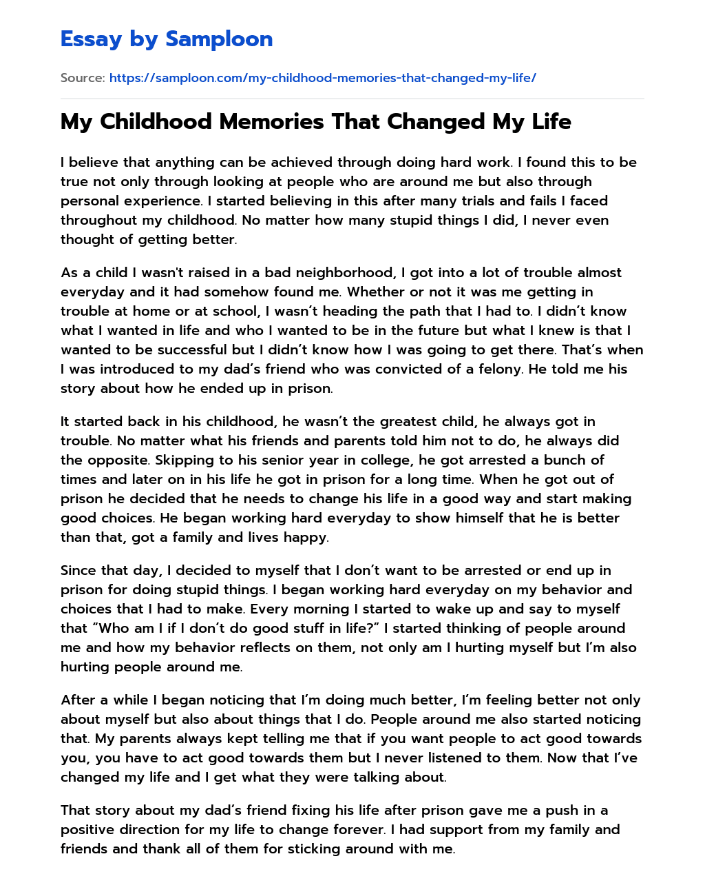 essay on memories of childhood