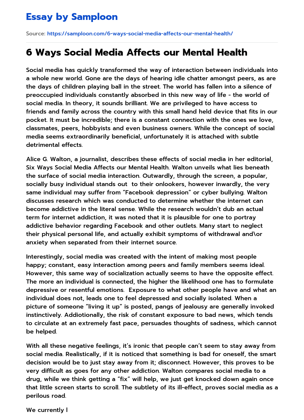 mental health short essay