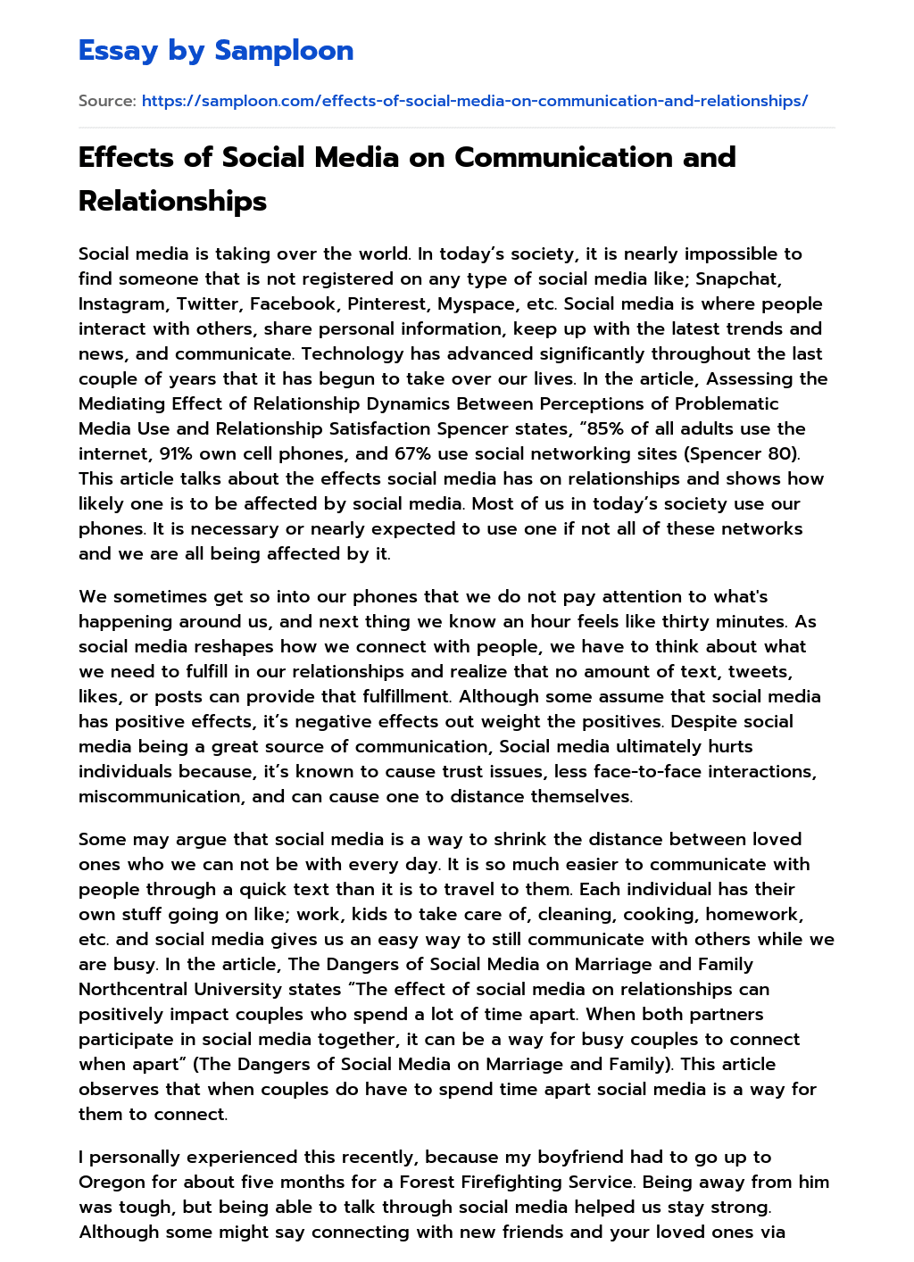 essay about social media and relationships