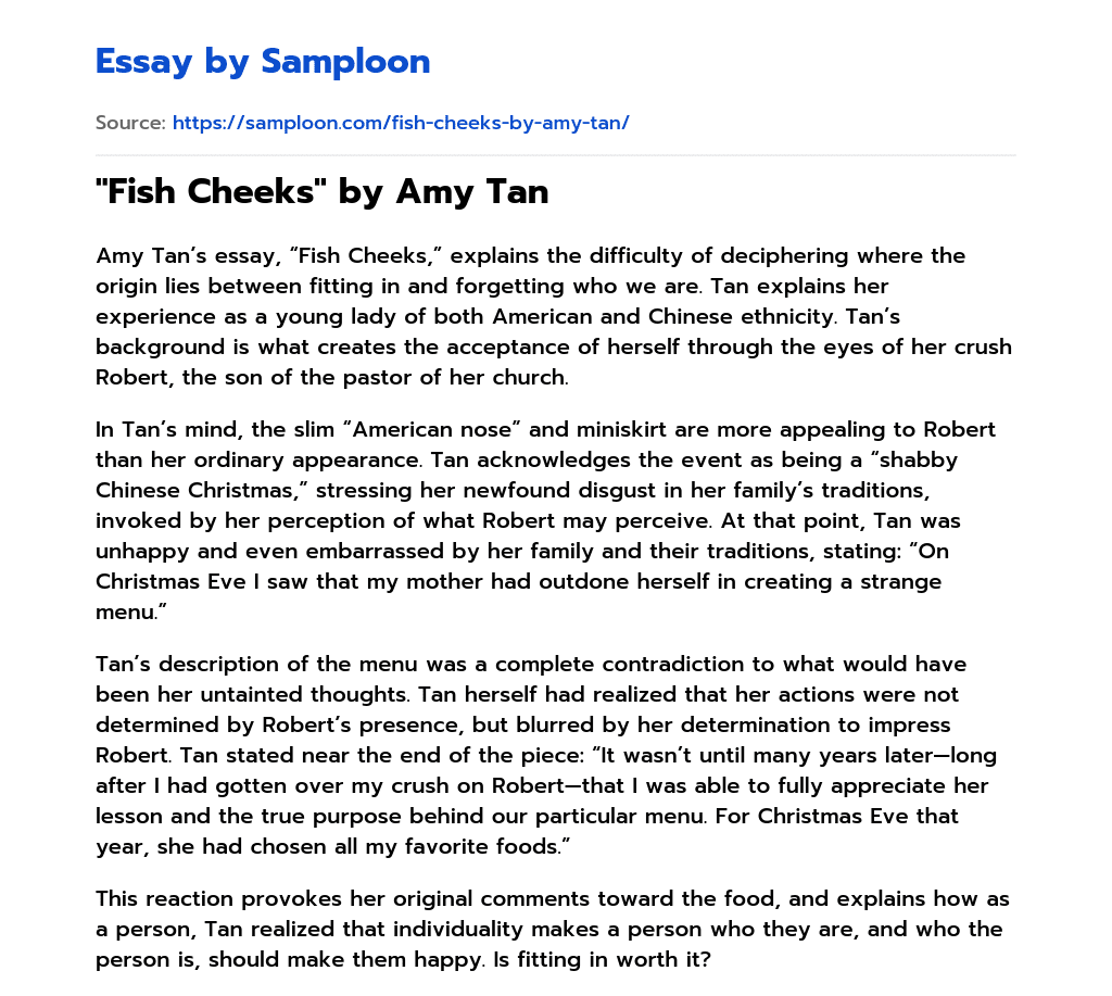 “Fish Cheeks” by Amy Tan essay