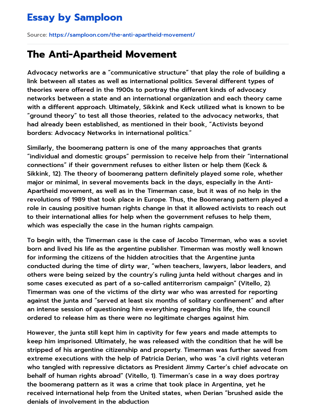 The Anti-Apartheid Movement essay