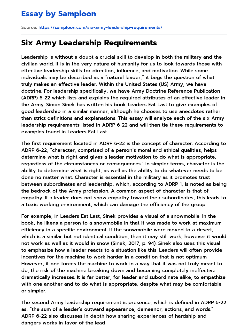 army leadership essay topics
