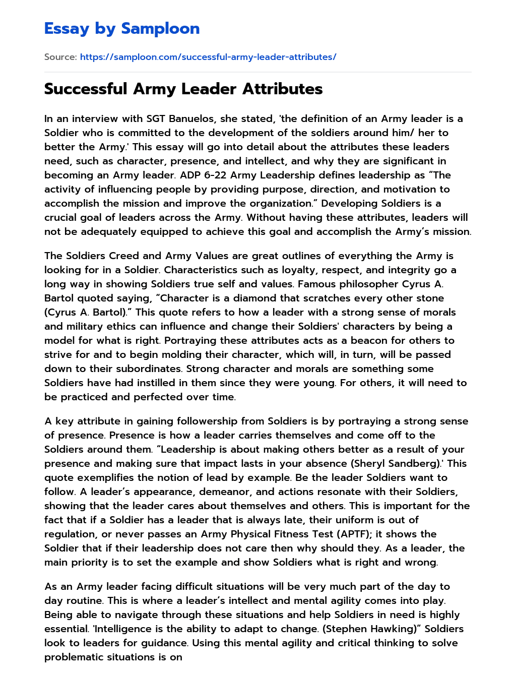 Successful Army Leader Attributes essay