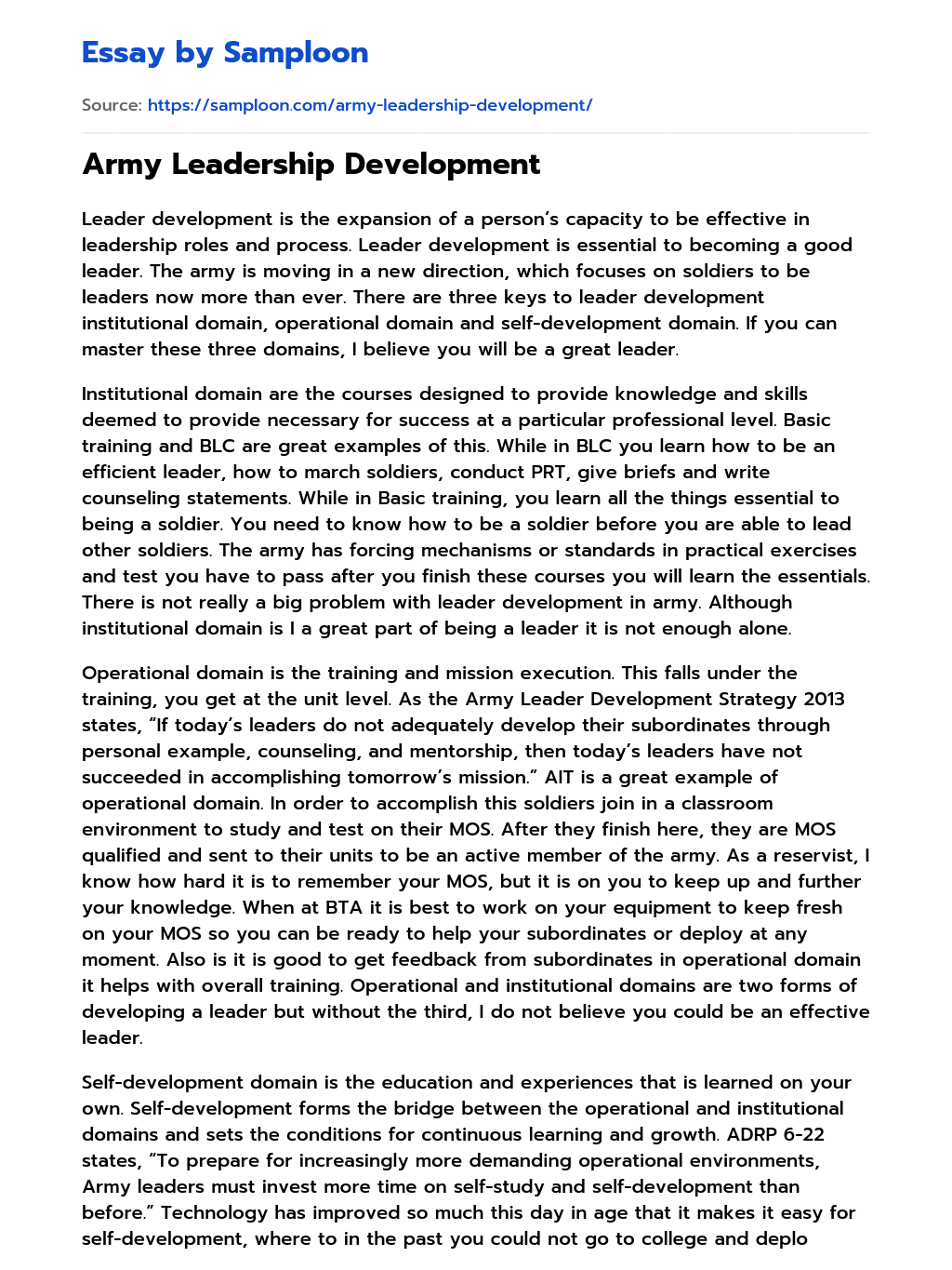 leadership styles army essay