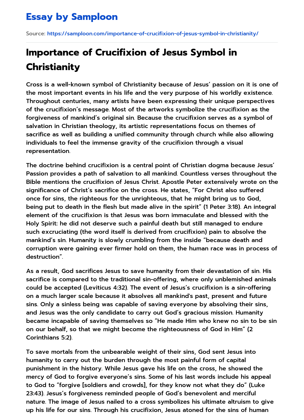 Importance of Crucifixion of Jesus Symbol in Christianity essay