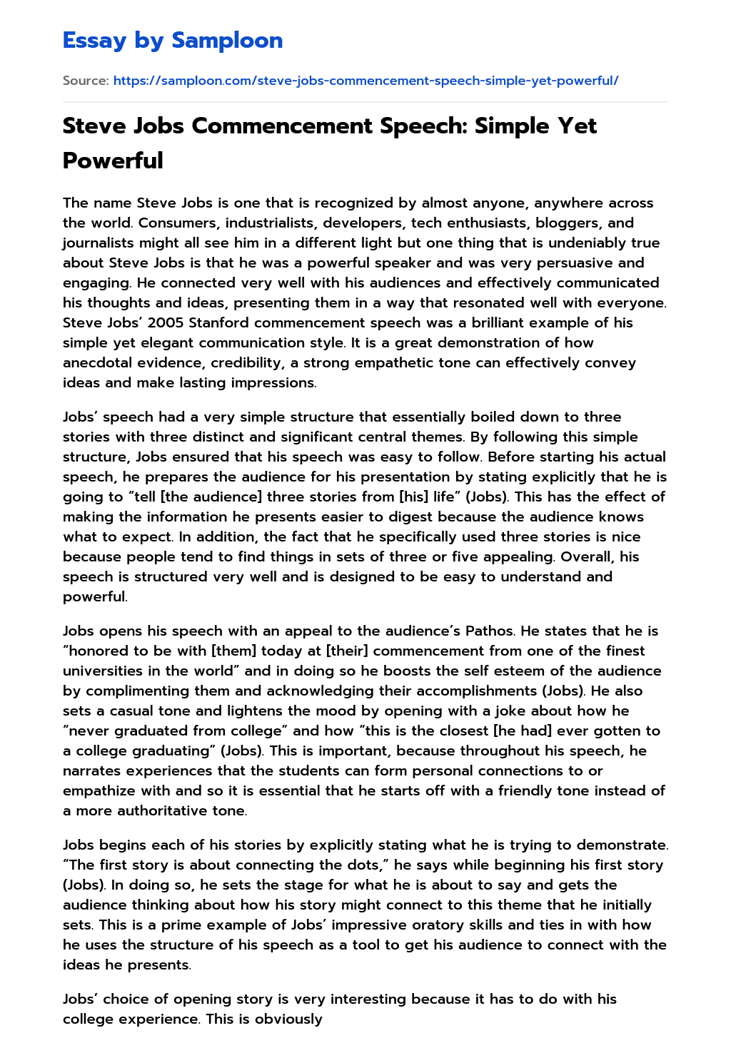 steve jobs essay 150 words