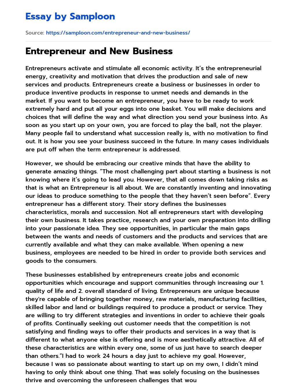 Entrepreneur and New Business essay