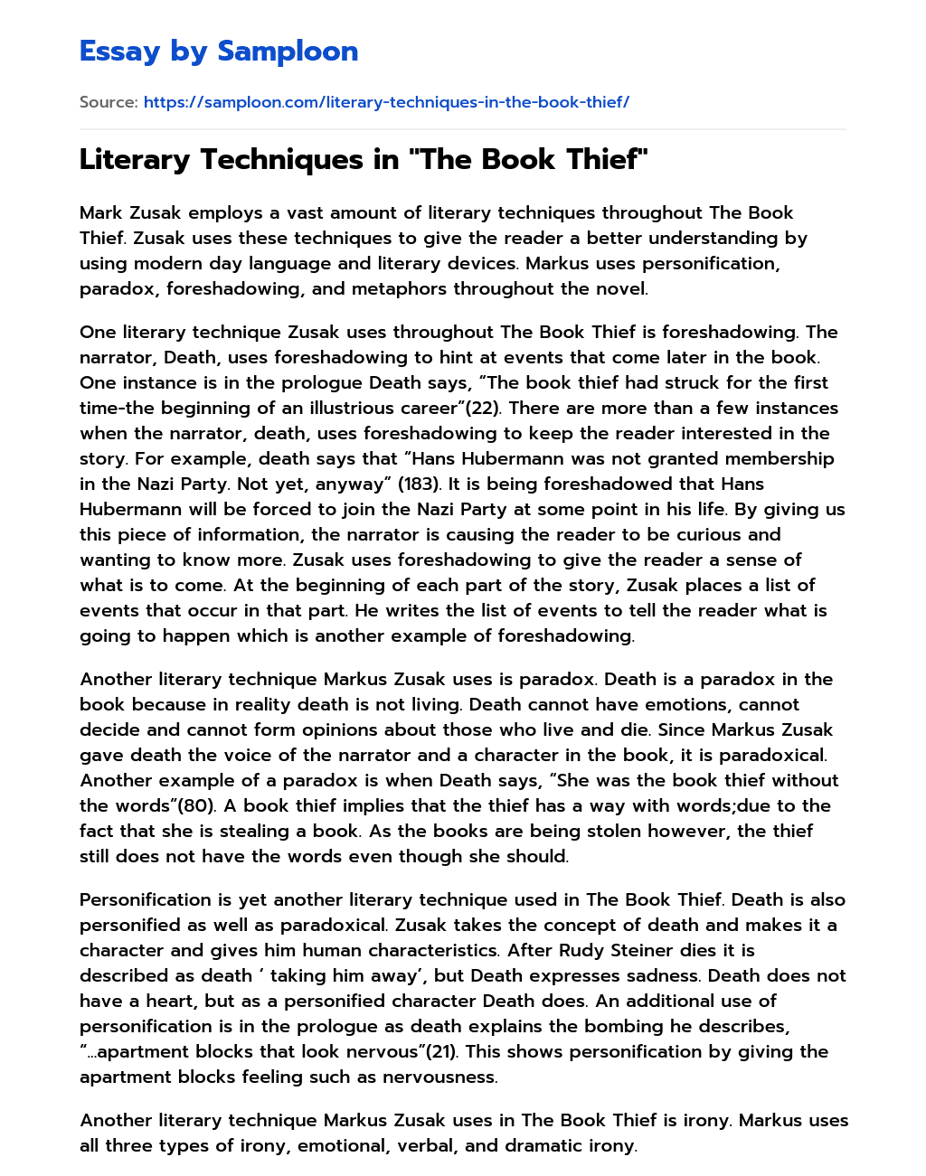 Literary Techniques in “The Book Thief” essay