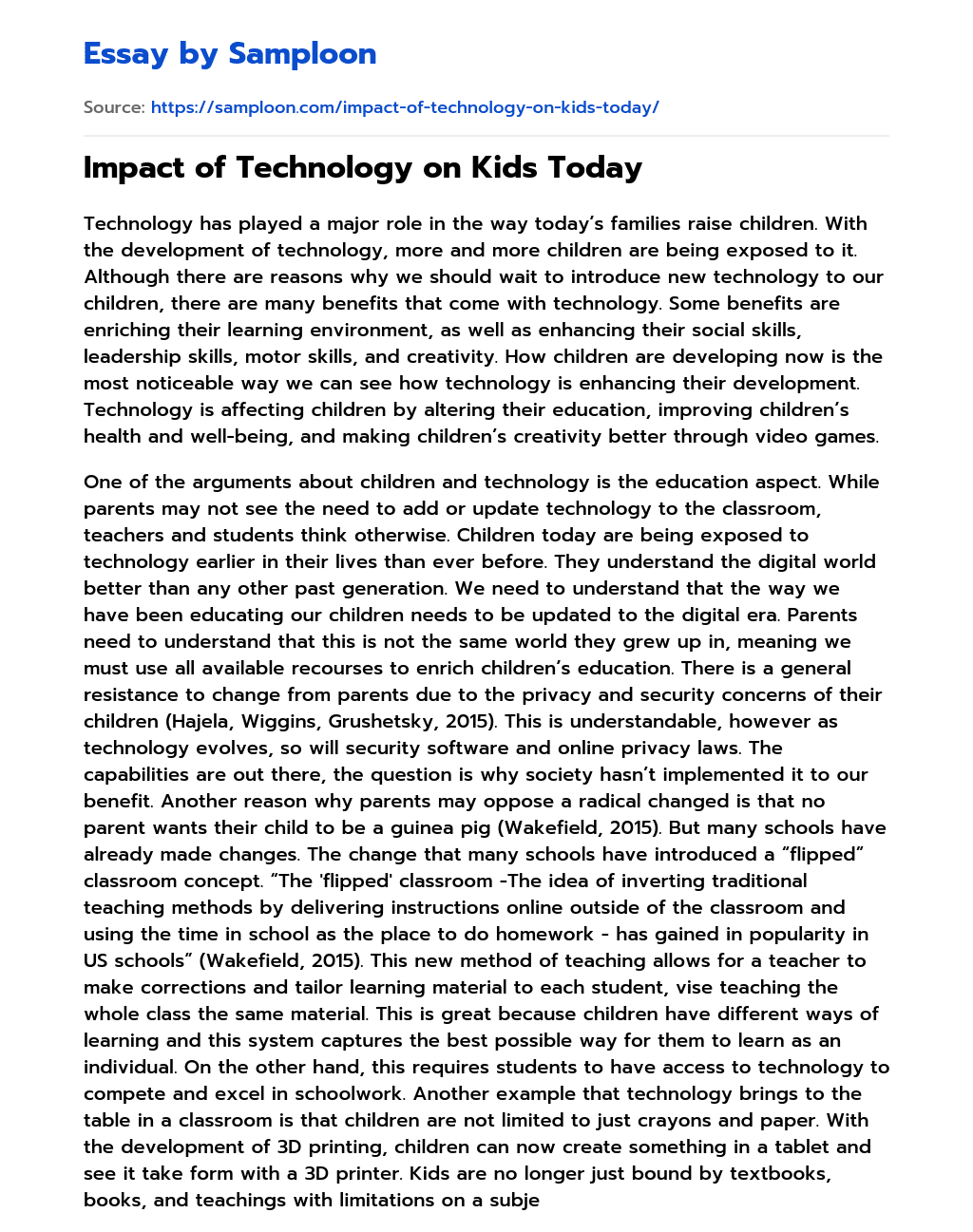 Impact of Technology on Kids Today essay