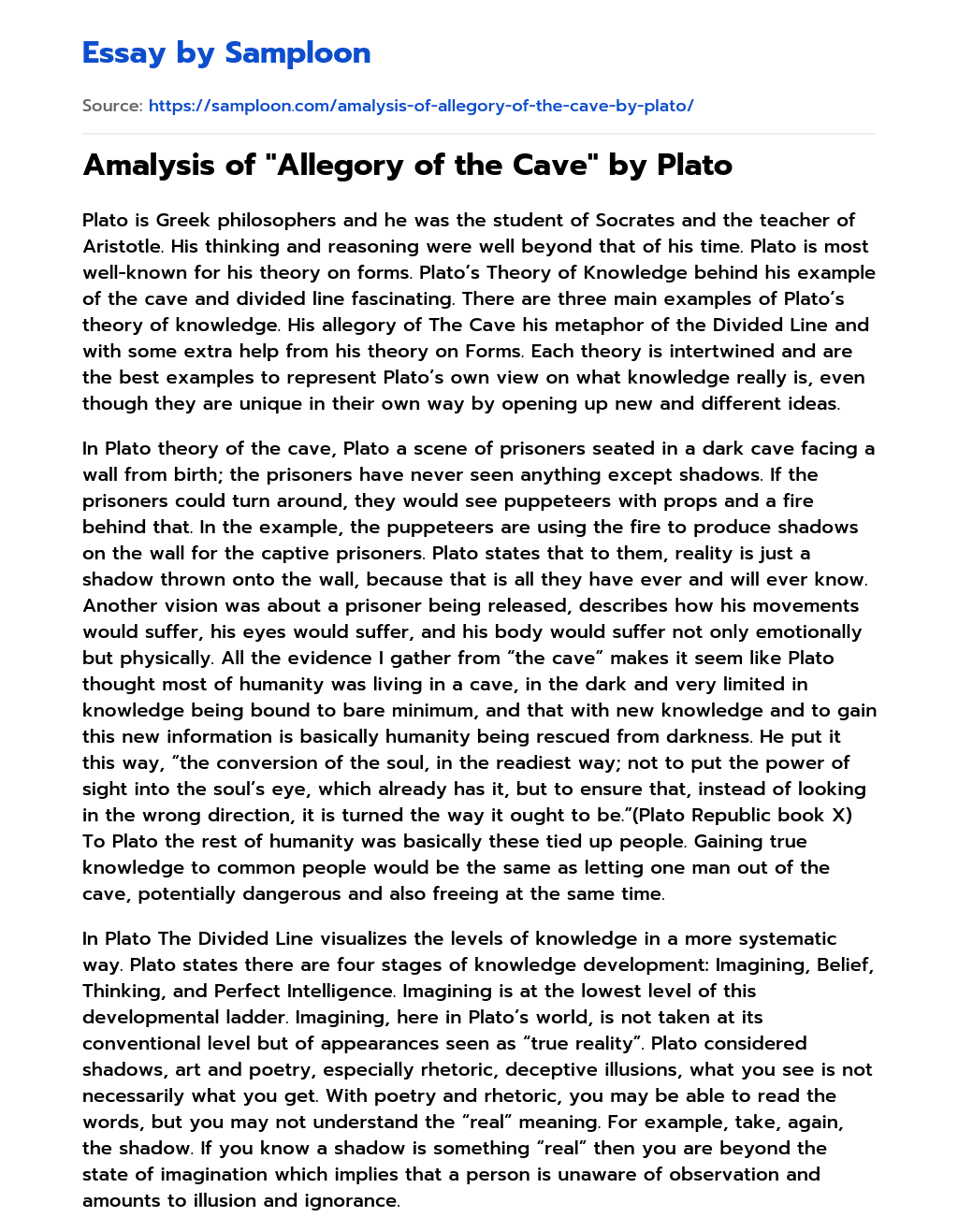 Amalysis of “Allegory of the Cave” by Plato essay