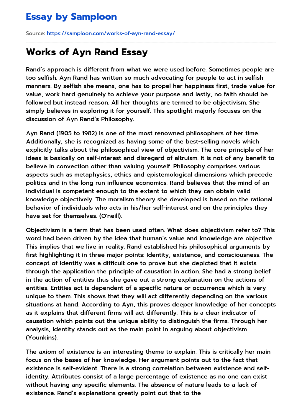 Works of Ayn Rand Essay essay