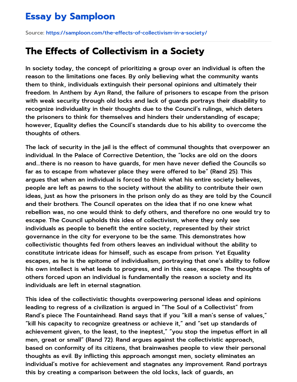 The Effects of Collectivism in a Society  essay
