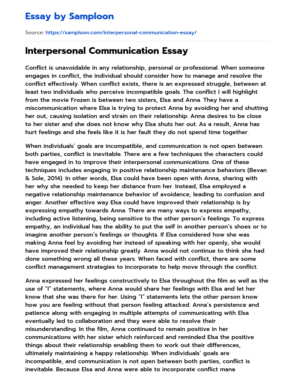 Interpersonal Communication Essay essay