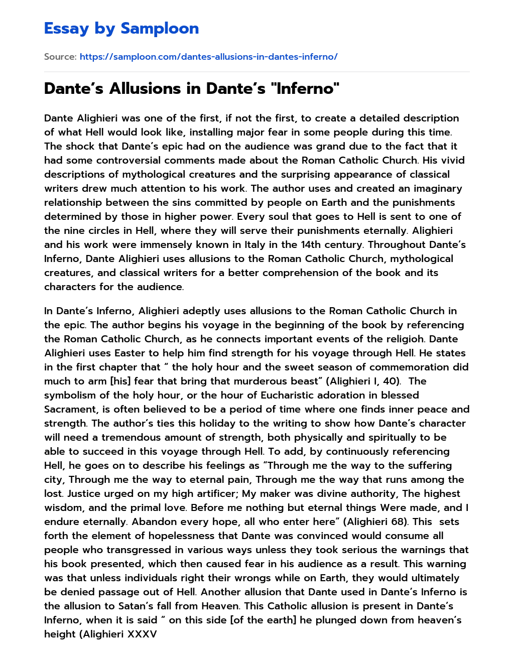 Dante’s Allusions in Dante’s “Inferno” essay