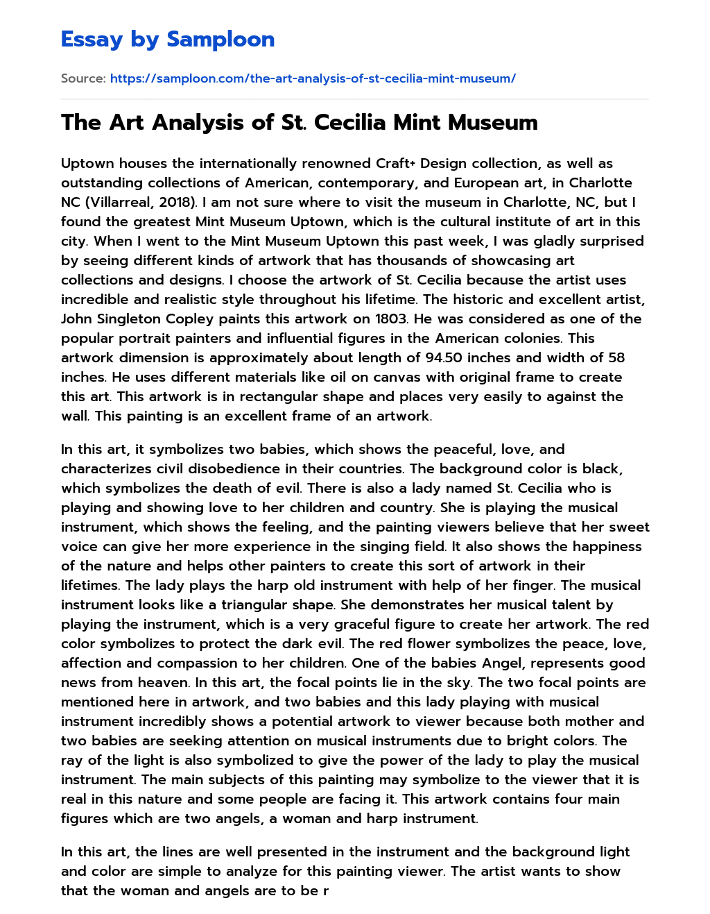 The Art Analysis of St. Cecilia Mint Museum essay