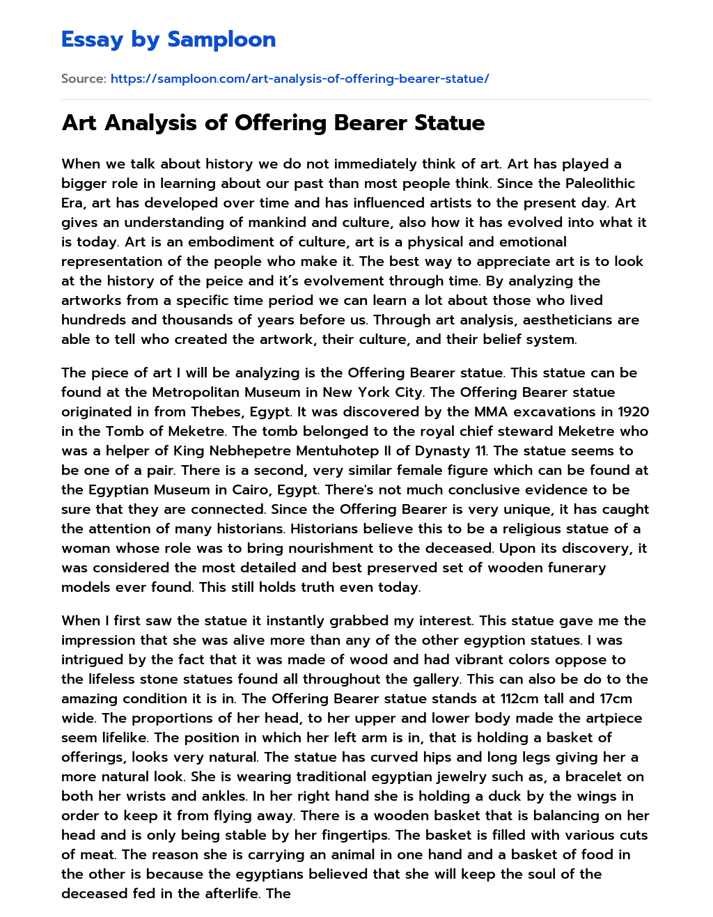 Art Analysis of Offering Bearer Statue essay