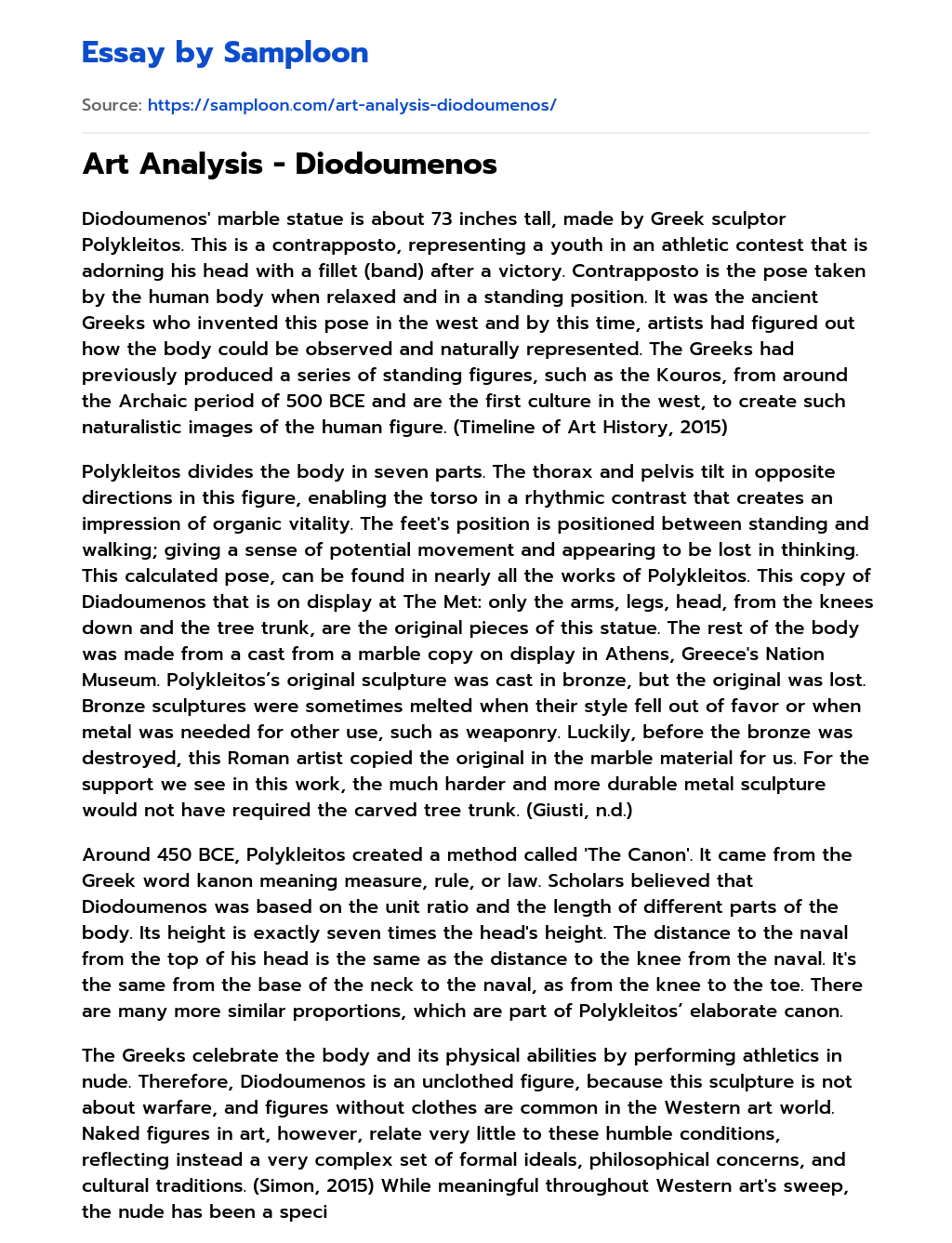 Art Analysis – Diodoumenos essay