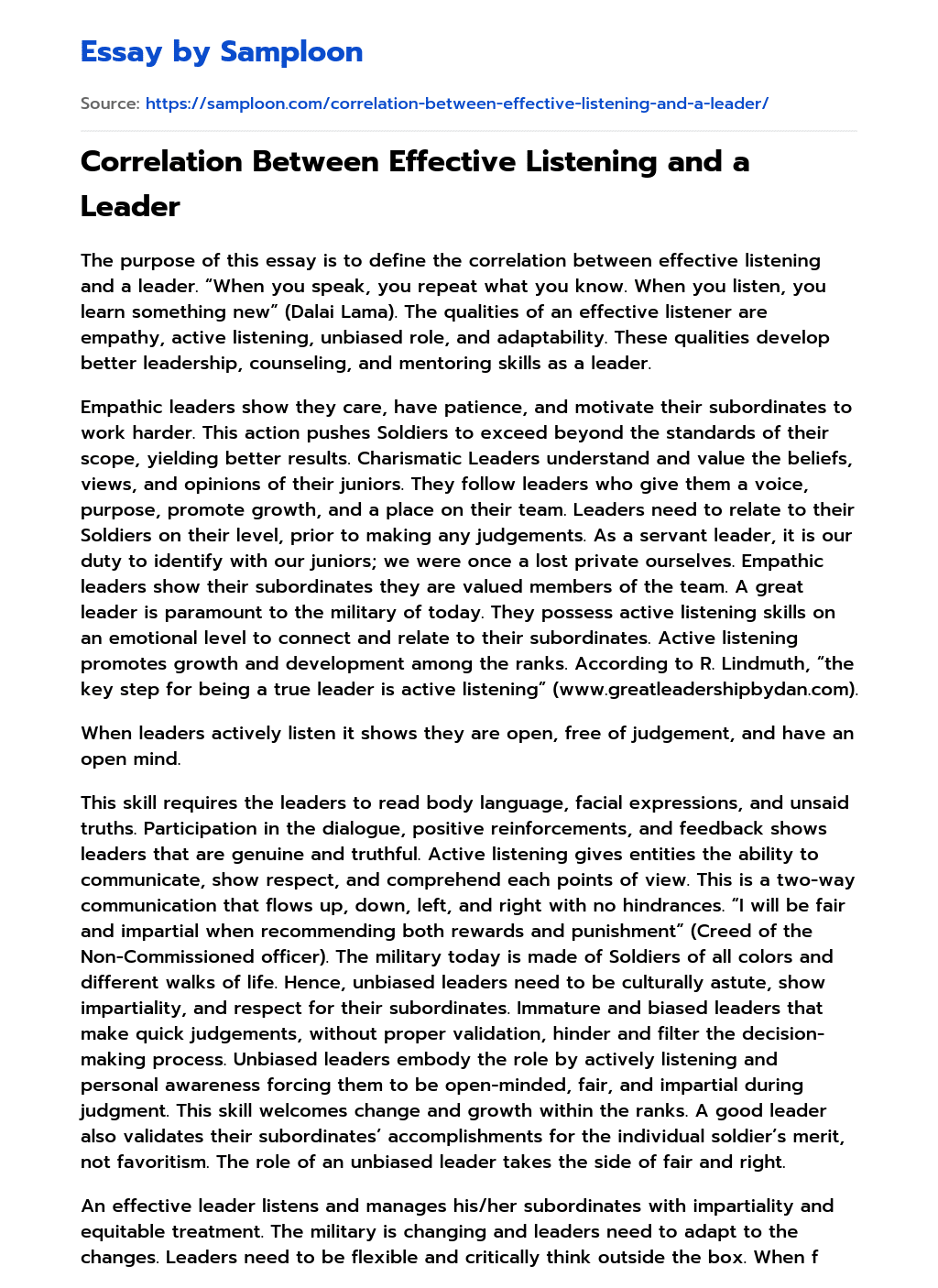 effective listening and the leader essay