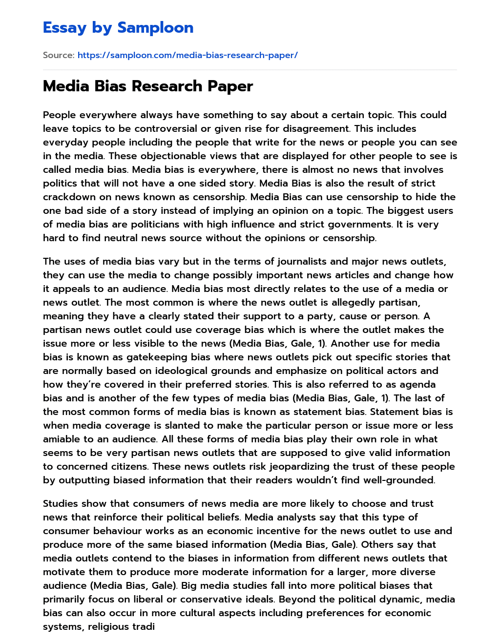 Media Bias Research Paper essay