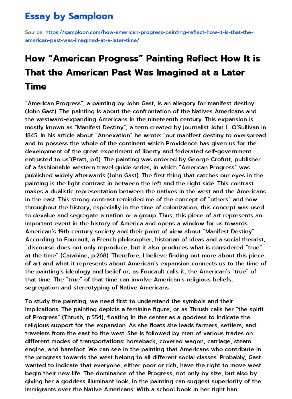 How “American Progress” Painting Reflect How It is That the American Past Was Imagined at a Later Time Analytical Essay essay