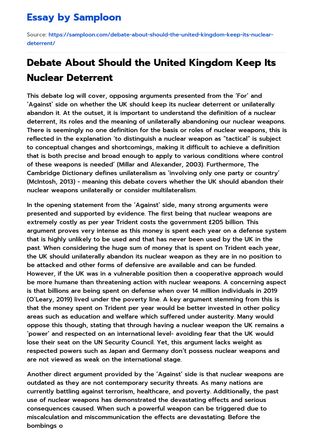 Debate About Should the United Kingdom Keep Its Nuclear Deterrent essay