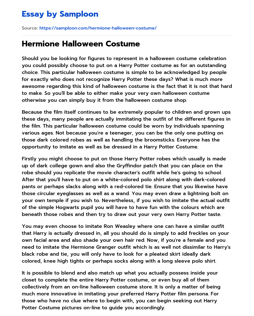 Hermione Halloween Costume essay