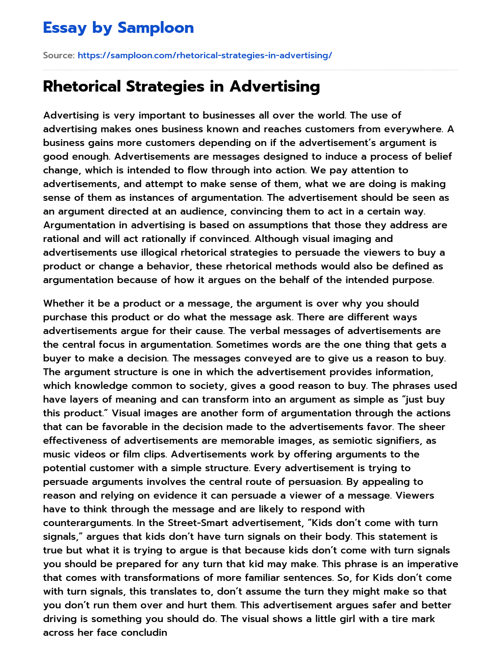 Rhetorical Strategies in Advertising essay