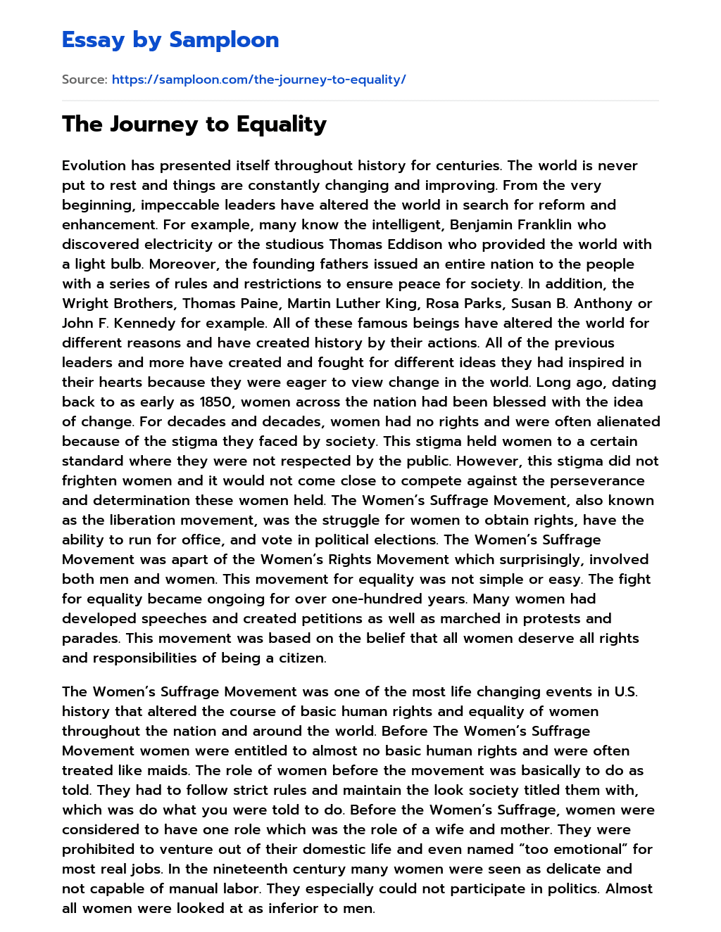 The Journey to Equality essay