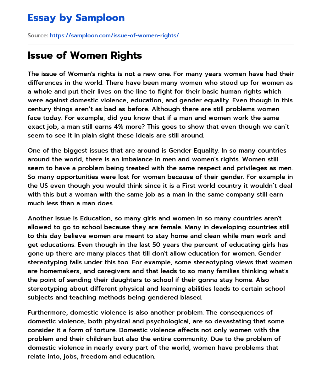 Issue of Women Rights essay