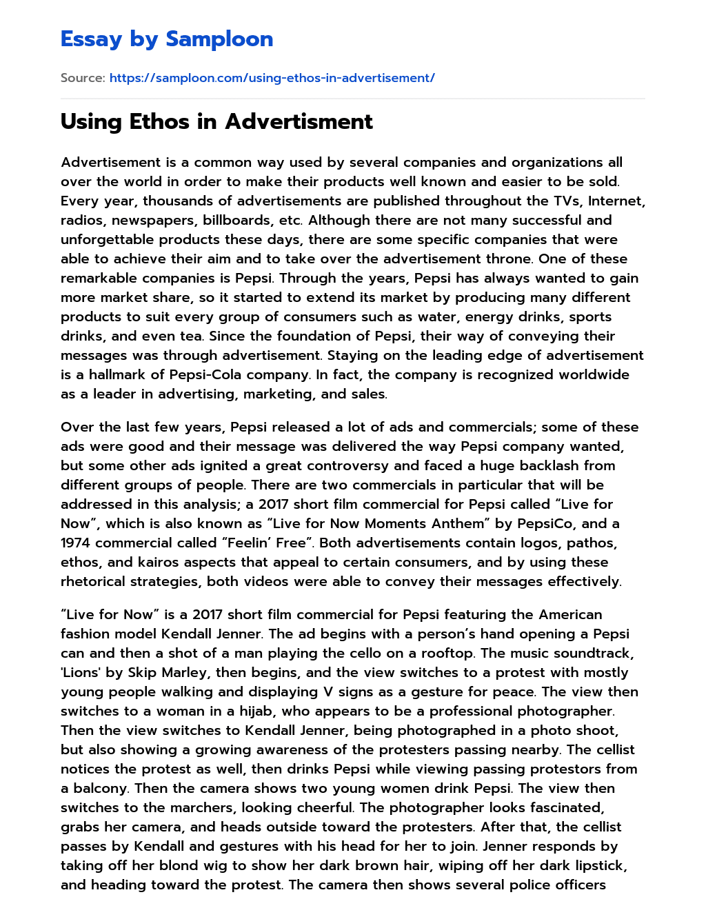 Using Ethos in Advertisment essay