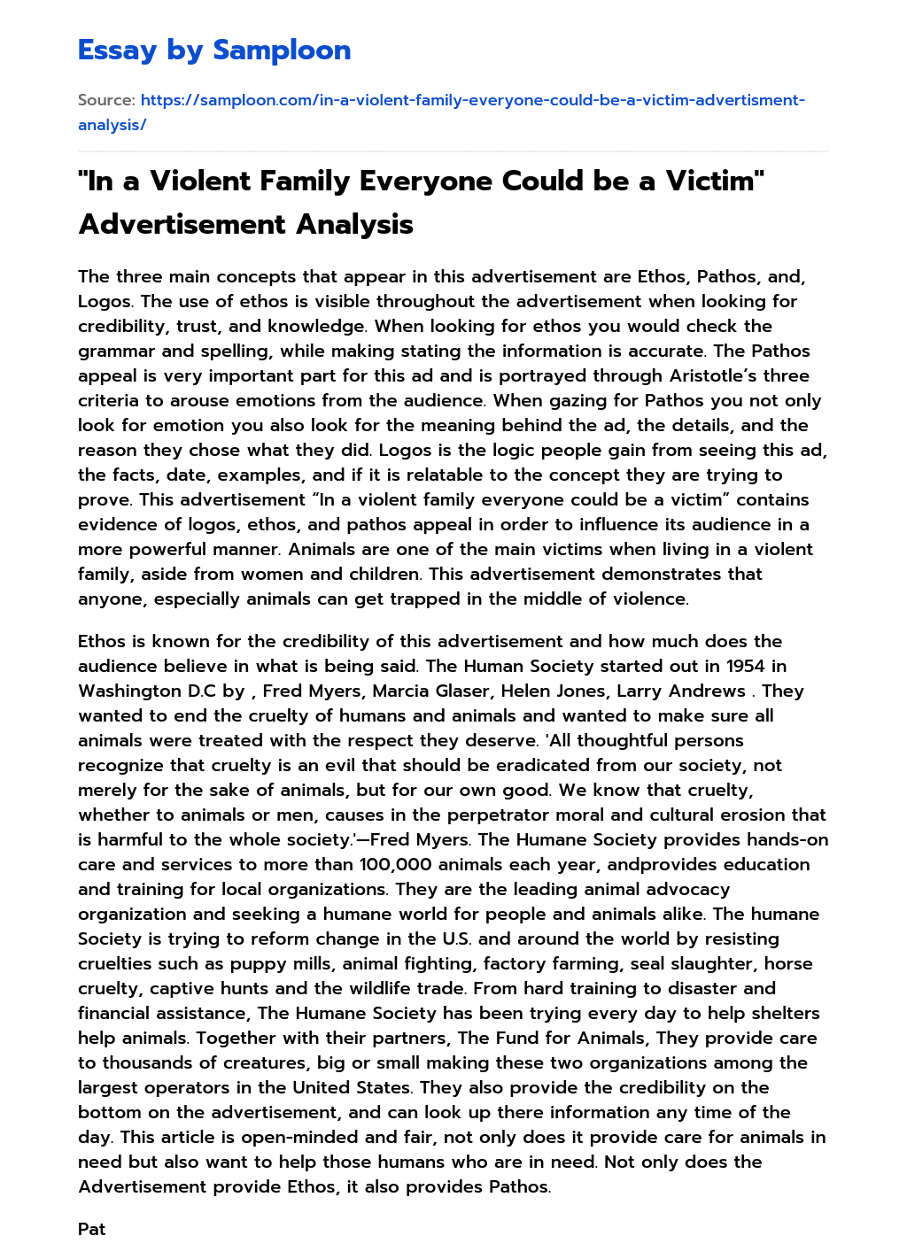 “In a Violent Family Everyone Could be a Victim” Advertisement Analysis essay