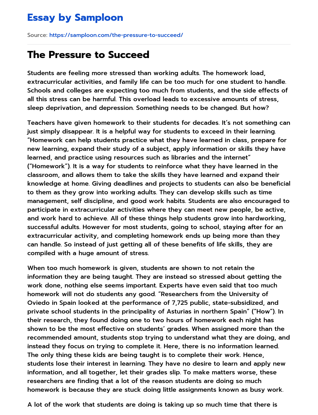 The Pressure to Succeed essay